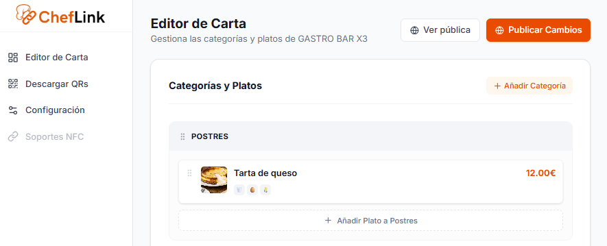 Panel de Control ChefLink